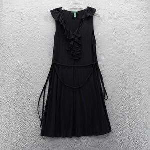 Ralph Lauren Ruffle Front Sleeveless Midi‎ Dress Large Black Women Modal Knit